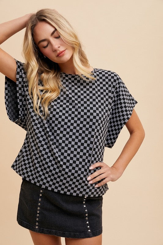 Annie Wear Checkered Round Neck Short Sleeve T-Shirt 21804 | Gulf Resellers 