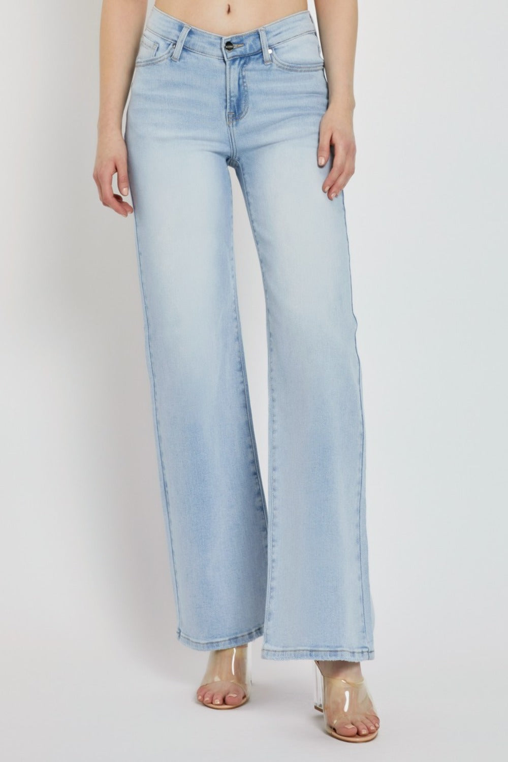 RISEN Full Size Wide Leg V Dipped Front Waist Jeans | Gulf Resellers