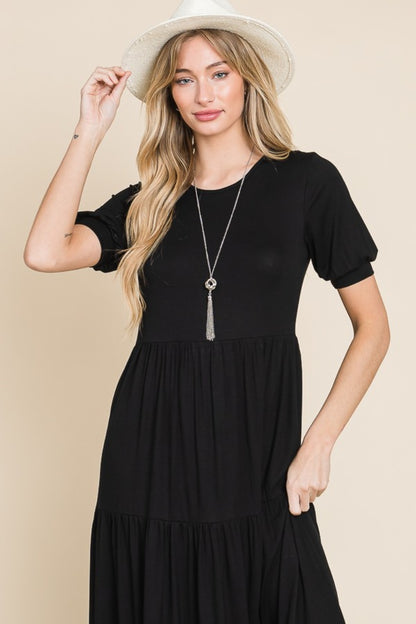 BOMBOM Short Sleeve Tiered Maxi Dress