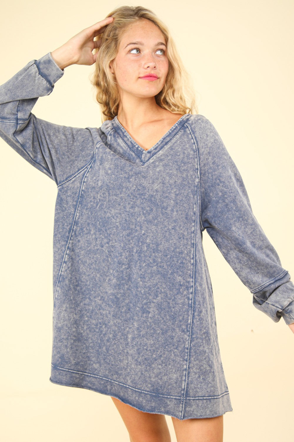 VERY J Mineral Washed Oversized A-Line Mini Dress 9507 | Gulf Resellers 