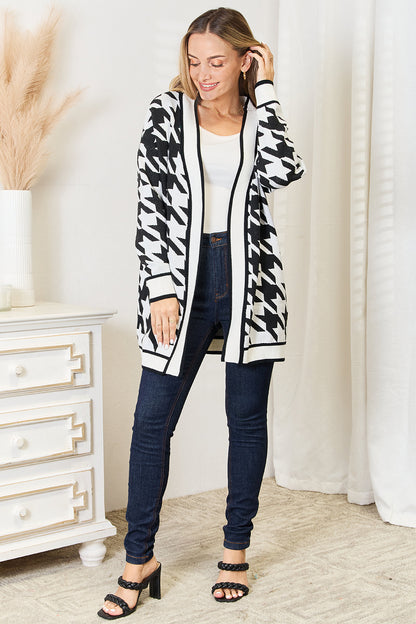 Mandy Woven Right Houndstooth Open Front Longline Cardigan