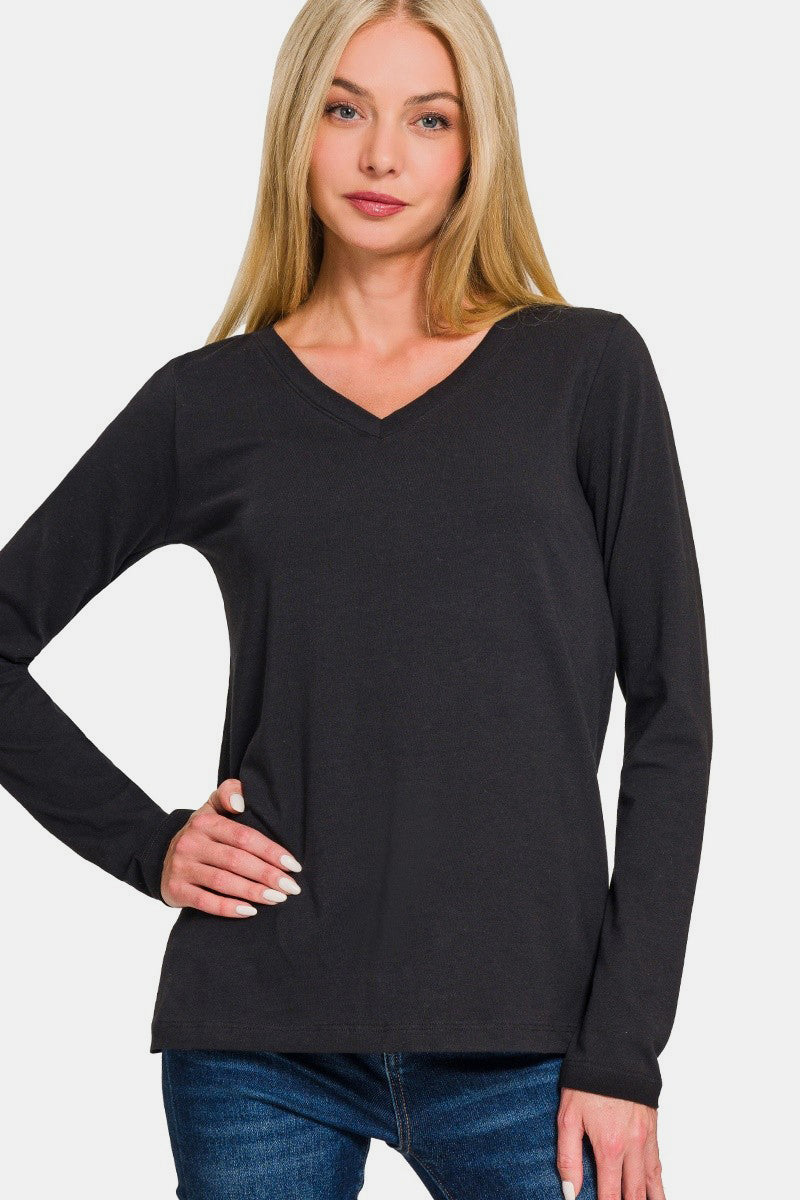 Zenana Full Size V-Neck Long Sleeve T-Shirt 19320 | Gulf Resellers 