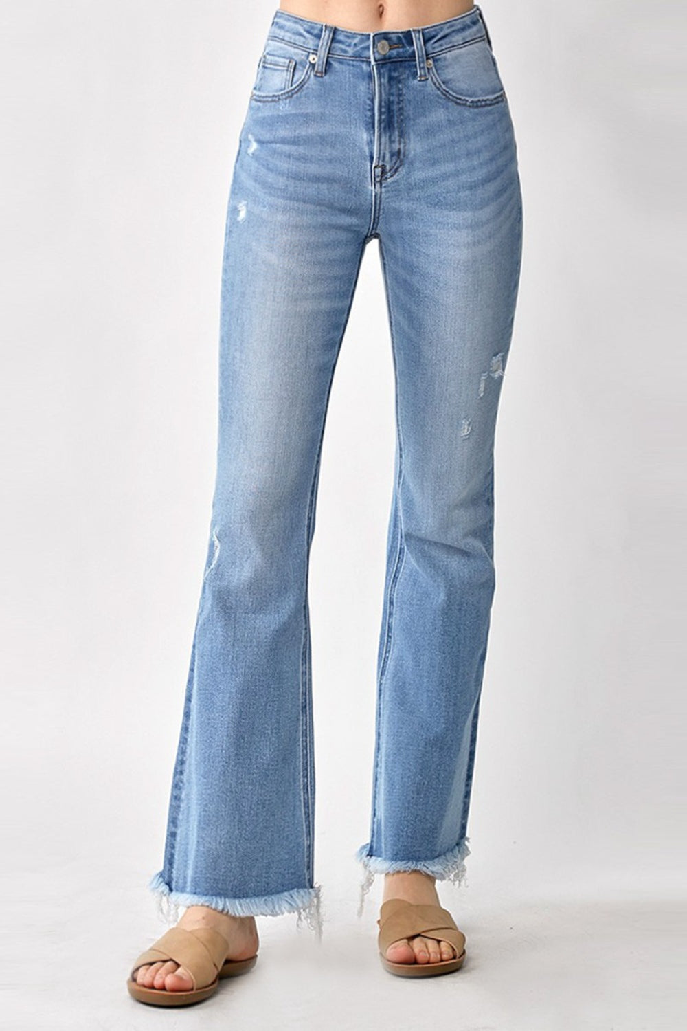 RISEN High Rise Frayed Hem Bootcut Jeans 19925 | Gulf Resellers 