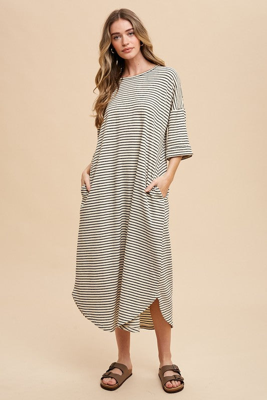 Annie Wear Striped Round Neck Terry Midi Dress 22111 | Gulf Resellers 