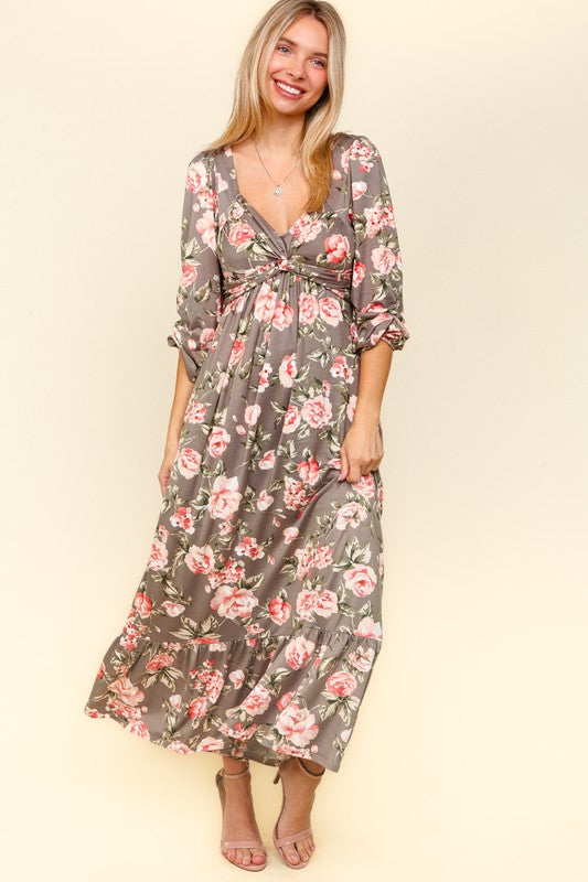 Haptics Twisted Detail Ruffled Hem Floral Dress with Side Pockets 20847 | Gulf Resellers 