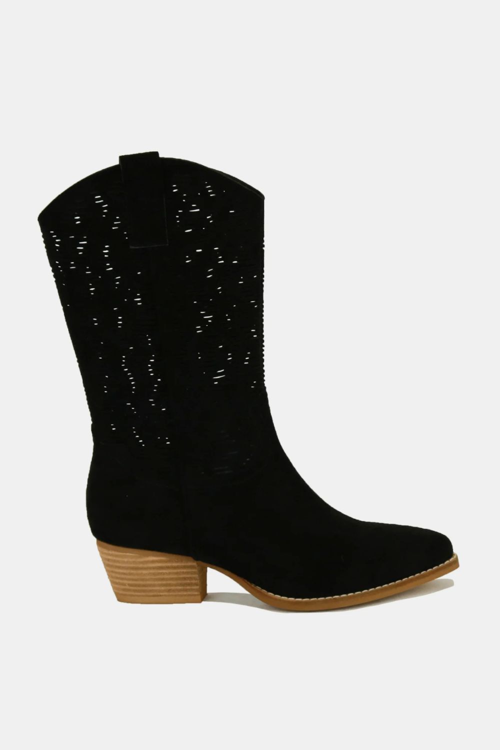 Beast Fashion Faux Suede Laser Cut Detail Block Heel Boots 20629 | Gulf Resellers 