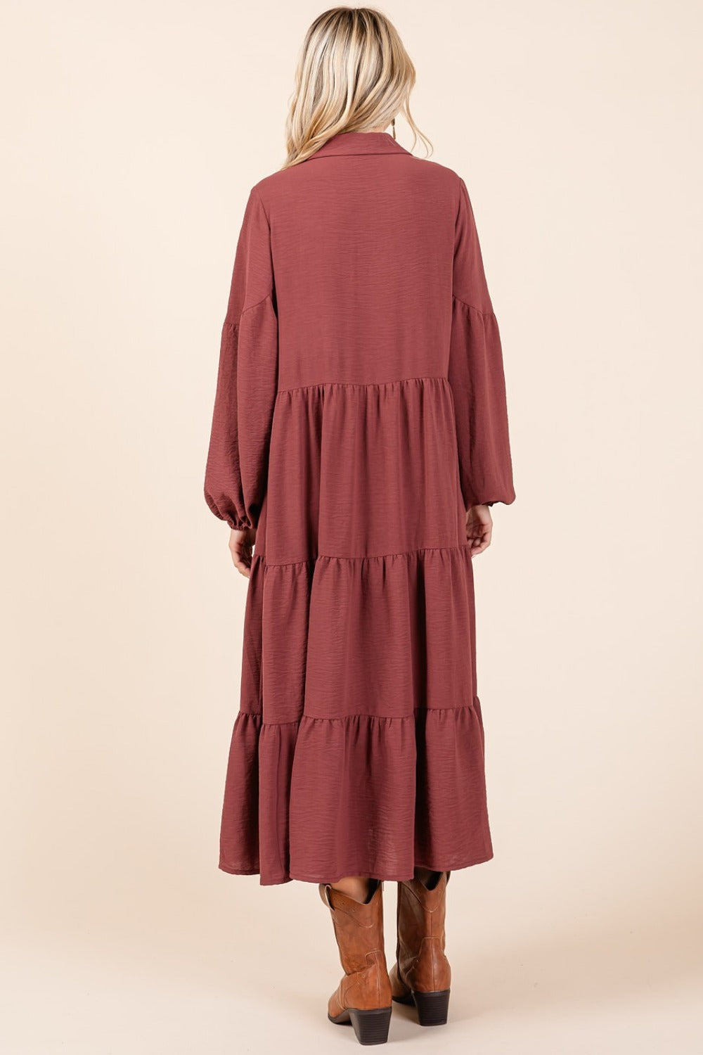 Mittoshop Tiered Button Down Long Sleeve Midi Dress 15110 | Gulf Resellers 