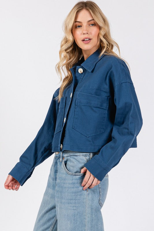 bytos Button Down Cropped Denim Jacket with Patch Pockets 20161 | Gulf Resellers 