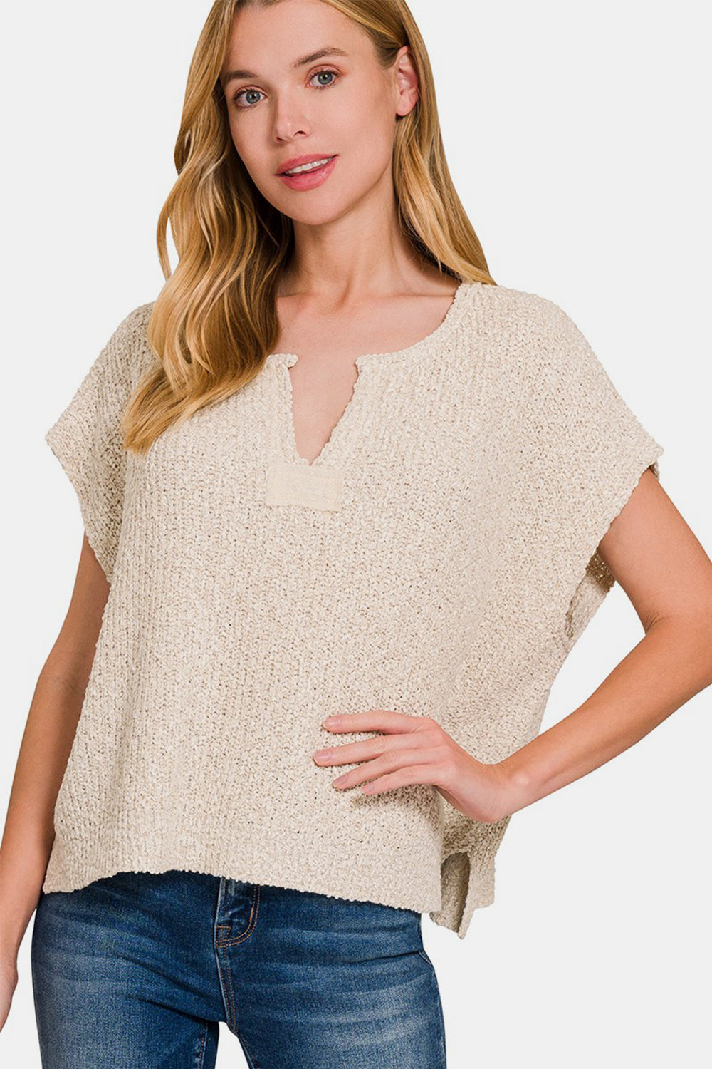 Zenana Short Sleeve Side Slit Sweater | Gulf Resellers