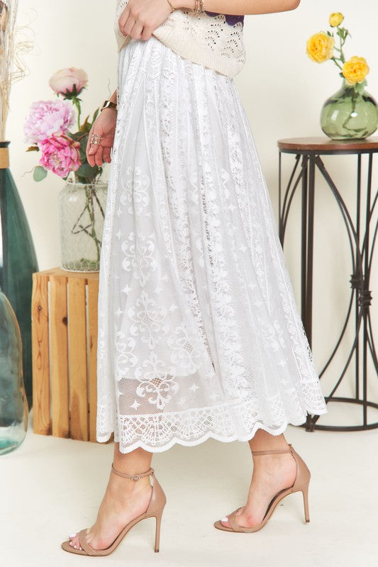 ADORA Elastic Waist Lace Midi Skirt 20943 | Gulf Resellers 