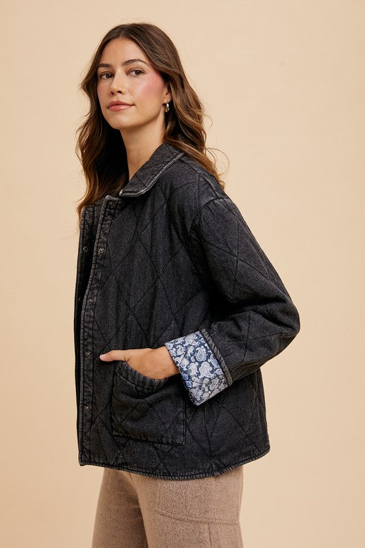 Annie Wear Quilted Printed Lining Snap Down Denim Jacket 20482 | Gulf Resellers 