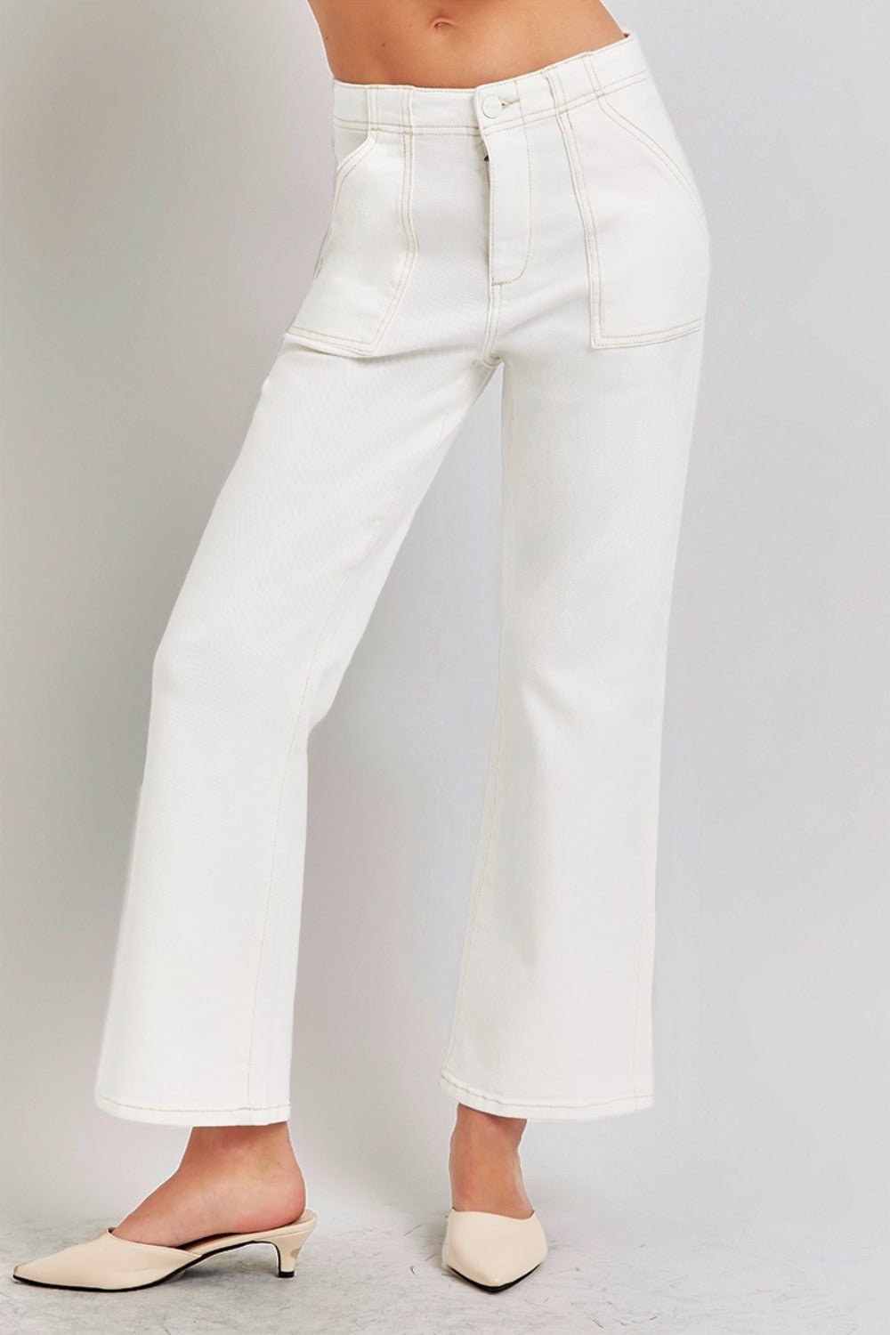 RISEN High Rise Ankle Flare Jeans with Patch Pockets 8667 | Gulf Resellers 