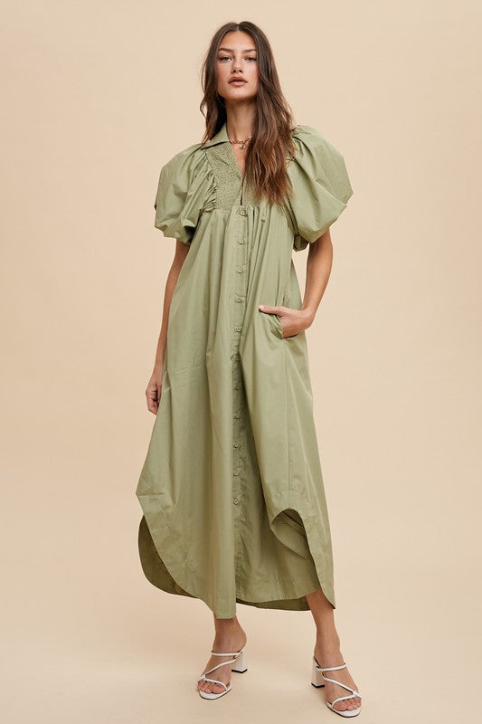 Annie Wear Smocked Puff Sleeve Midi Dress 20792 | Gulf Resellers 