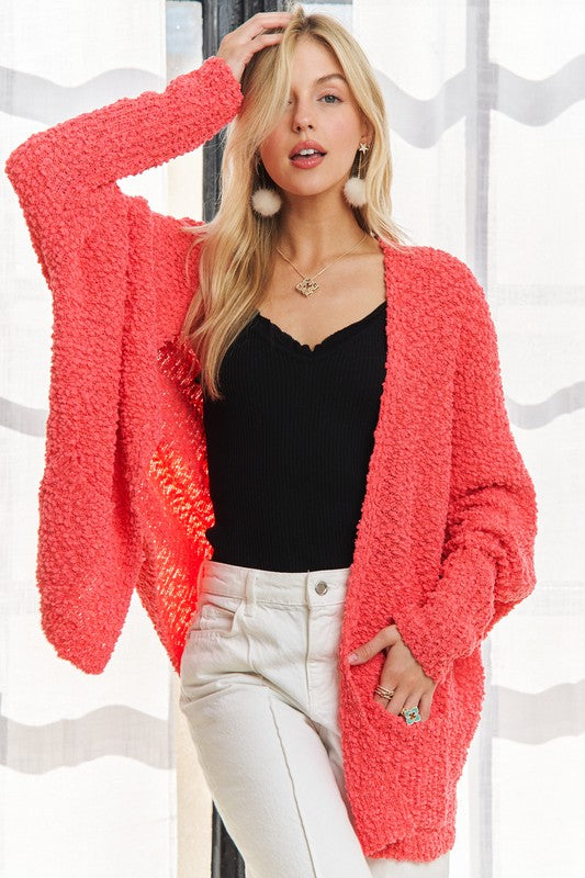 ADORA Popcorn Knit Open Front Long Sleeve Cardigan 20496 | Gulf Resellers 