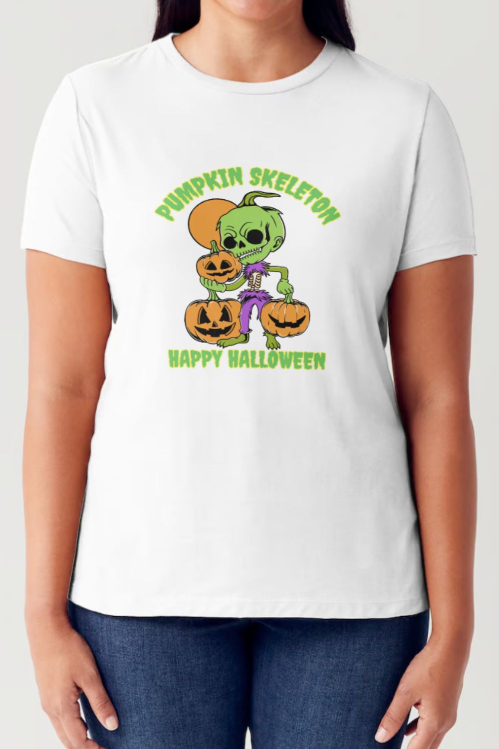 Simply Love Full Size PUMPKIN SKELETON HAPPY HALLOWEEN Short Sleeve Tubular T-Shirt 18165 | Gulf Resellers 