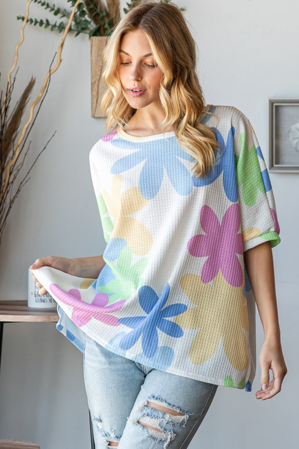 HOPELY Floral Round Neck Waffle T-Shirt 7693 | Gulf Resellers 