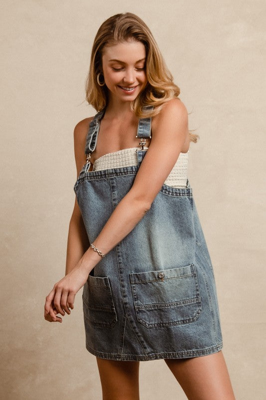 BiBi Washed Adjustable Strap Denim Overall Dress 20667 | Gulf Resellers 