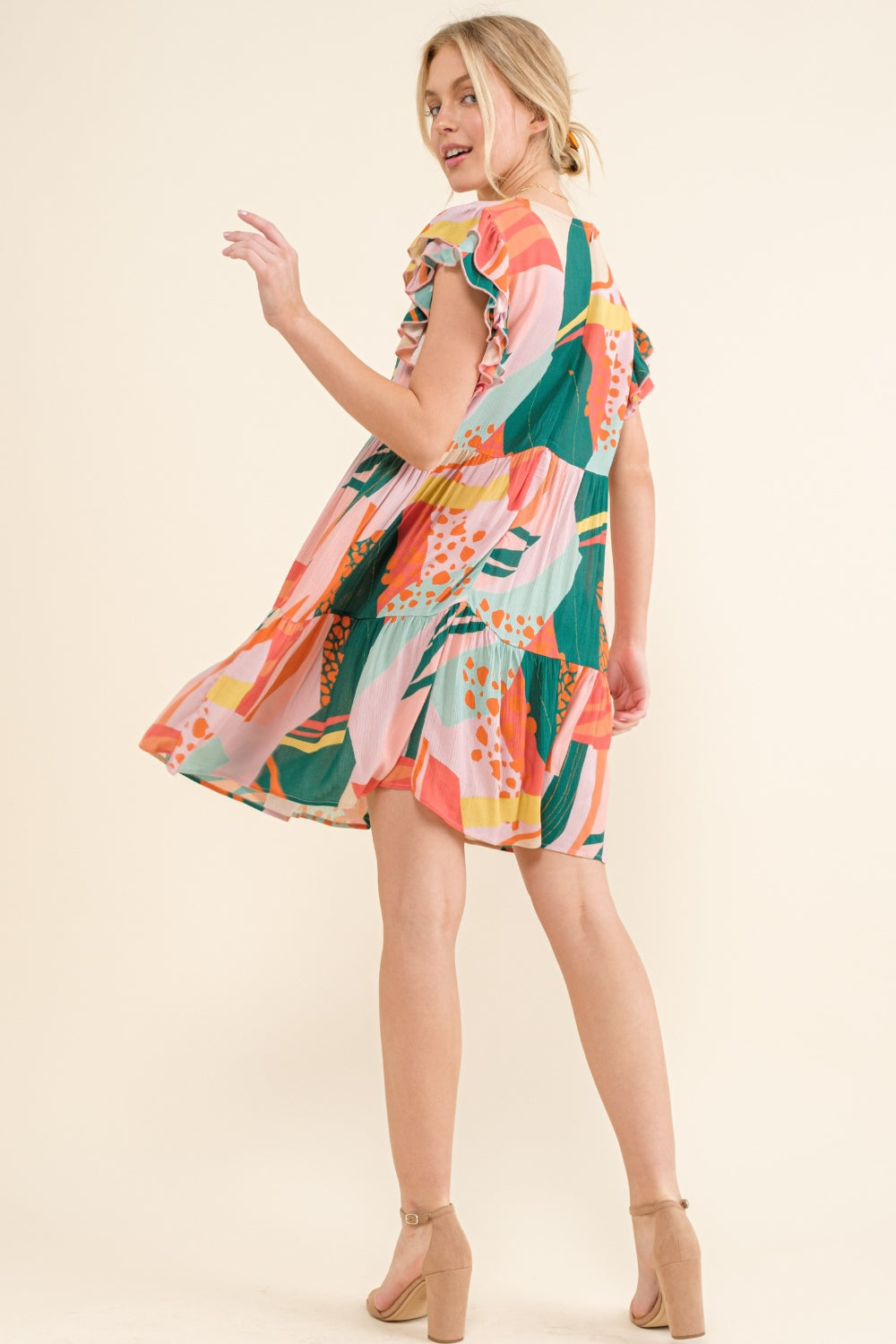 And The Why Printed Double Ruffle Sleeve Dress 5234 | Gulf Resellers 