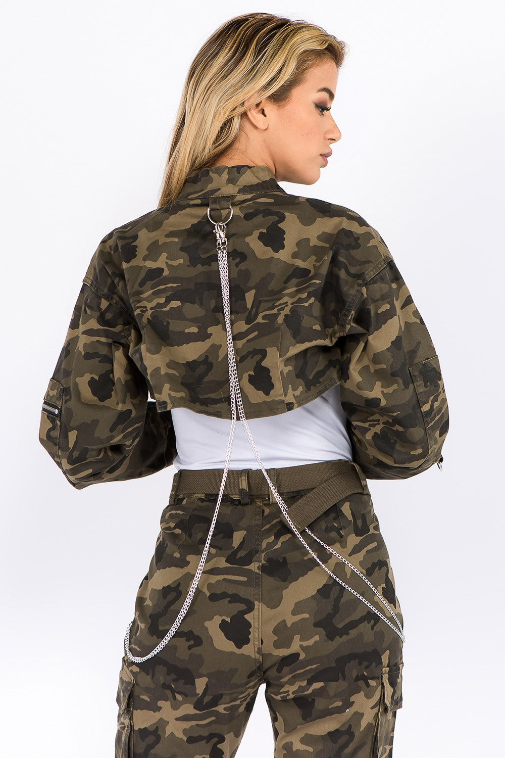 American Bazi Camouflage Cropped Jacket with Chains 12699 | Gulf Resellers 