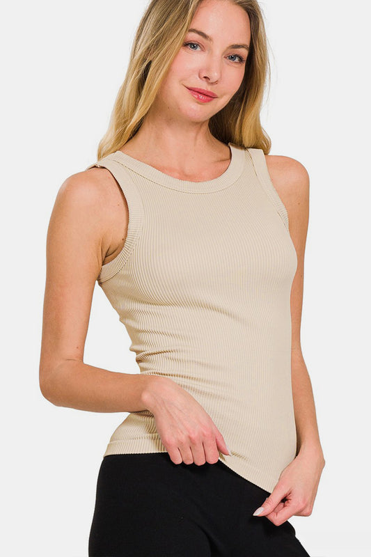 Zenana 2 Way Neckline Washed Ribbed Tank | Gulf Resellers