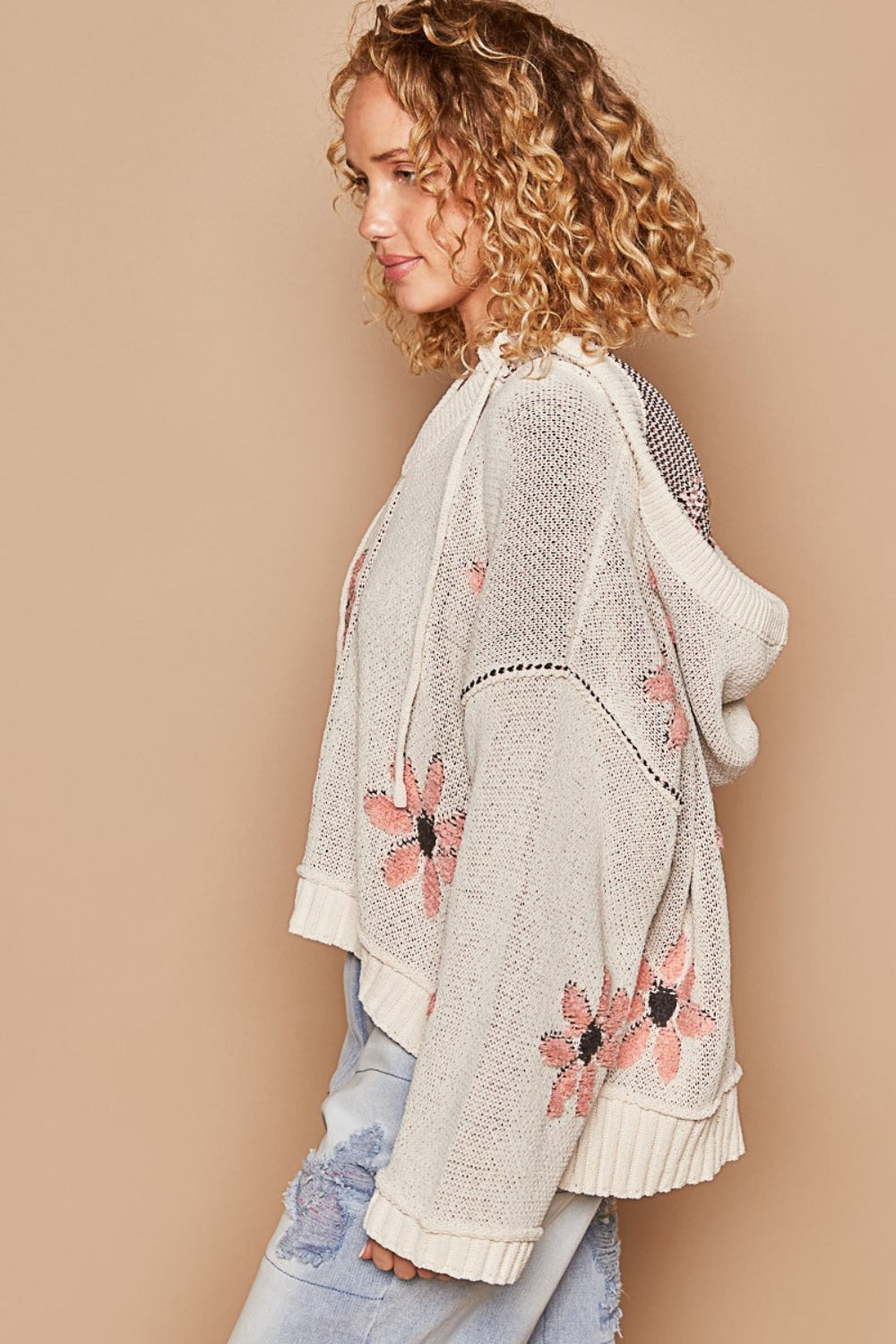 POL Floral Pattern Hooded High-Low Sweater 8832 | Gulf Resellers 