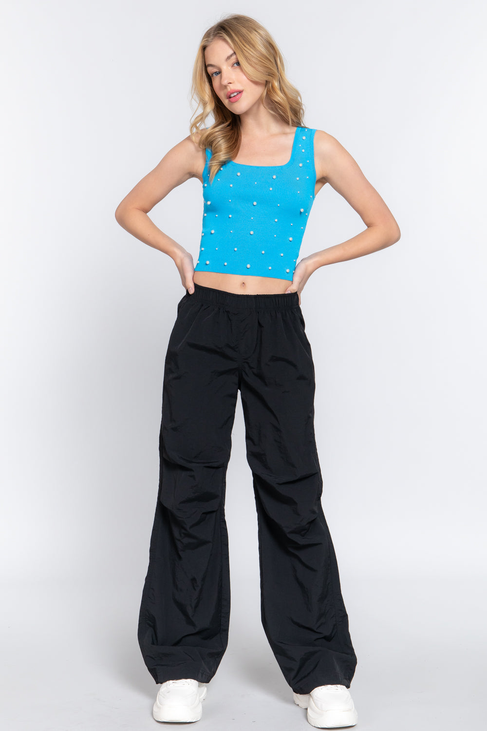 ACTIVE BASIC Pearl Detail Square Neck Cropped Tank 16903 | Gulf Resellers 