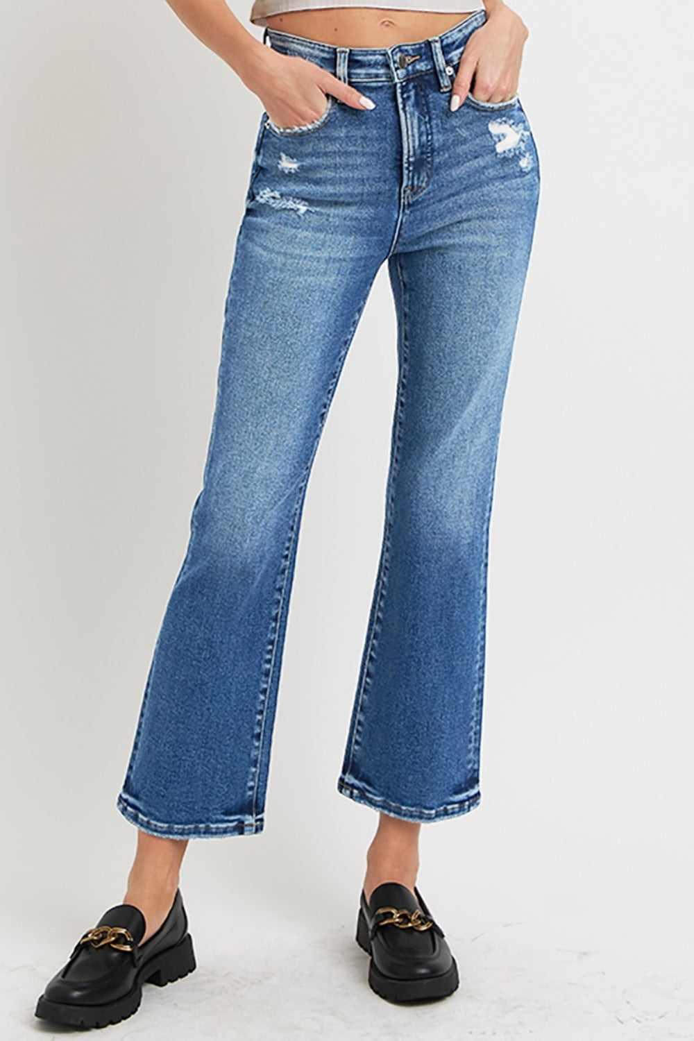 RISEN Full Size Tummy Control High Rise Crop Bootcut Jeans