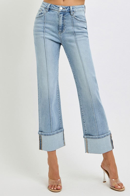 RISEN Plus Size Ankle Straight Leg Cuffed Jeans 19968 | Gulf Resellers 