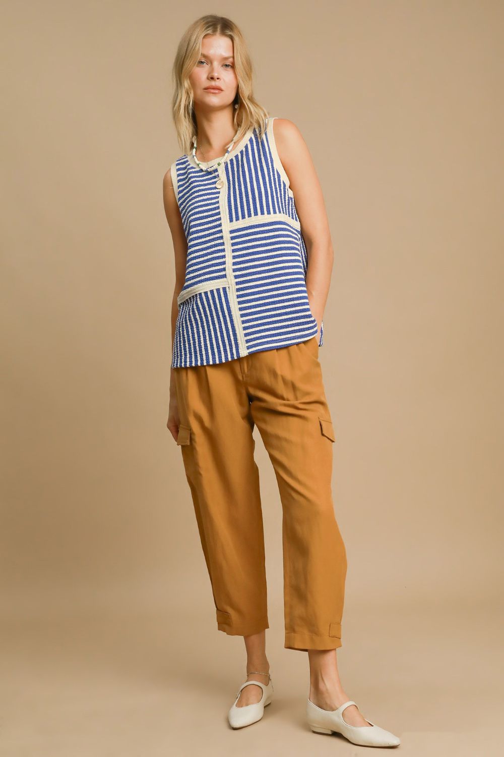 Umgee Round Neck Texture Striped Tank 18591 | Gulf Resellers 