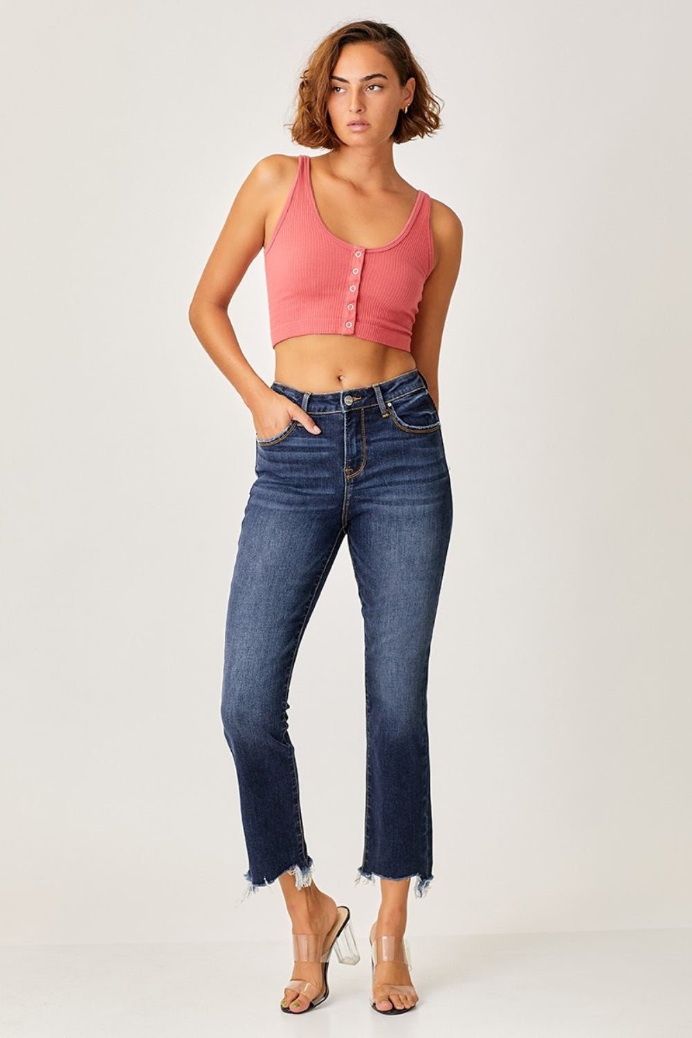 Risen Full Size Frayed Hem Cropped Straight Jeans 10950 | Gulf Resellers 