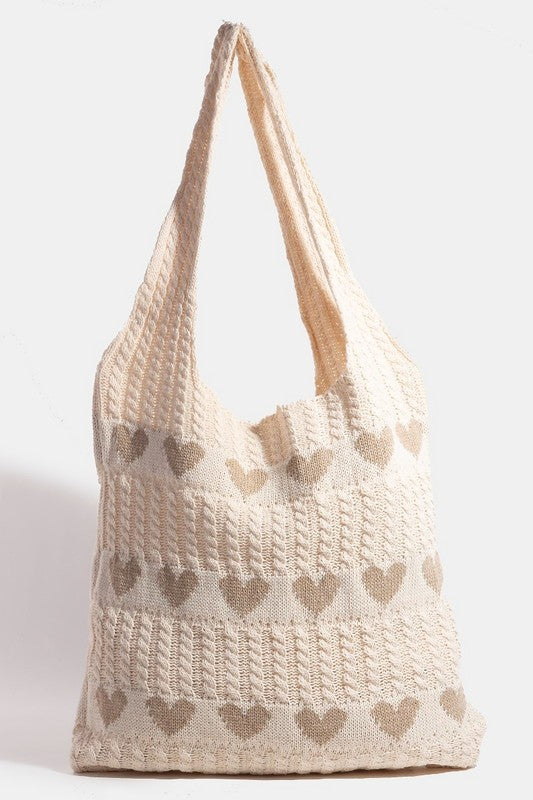 Fame Contrast Heart Crochet Tote Bag 20763 | Gulf Resellers 