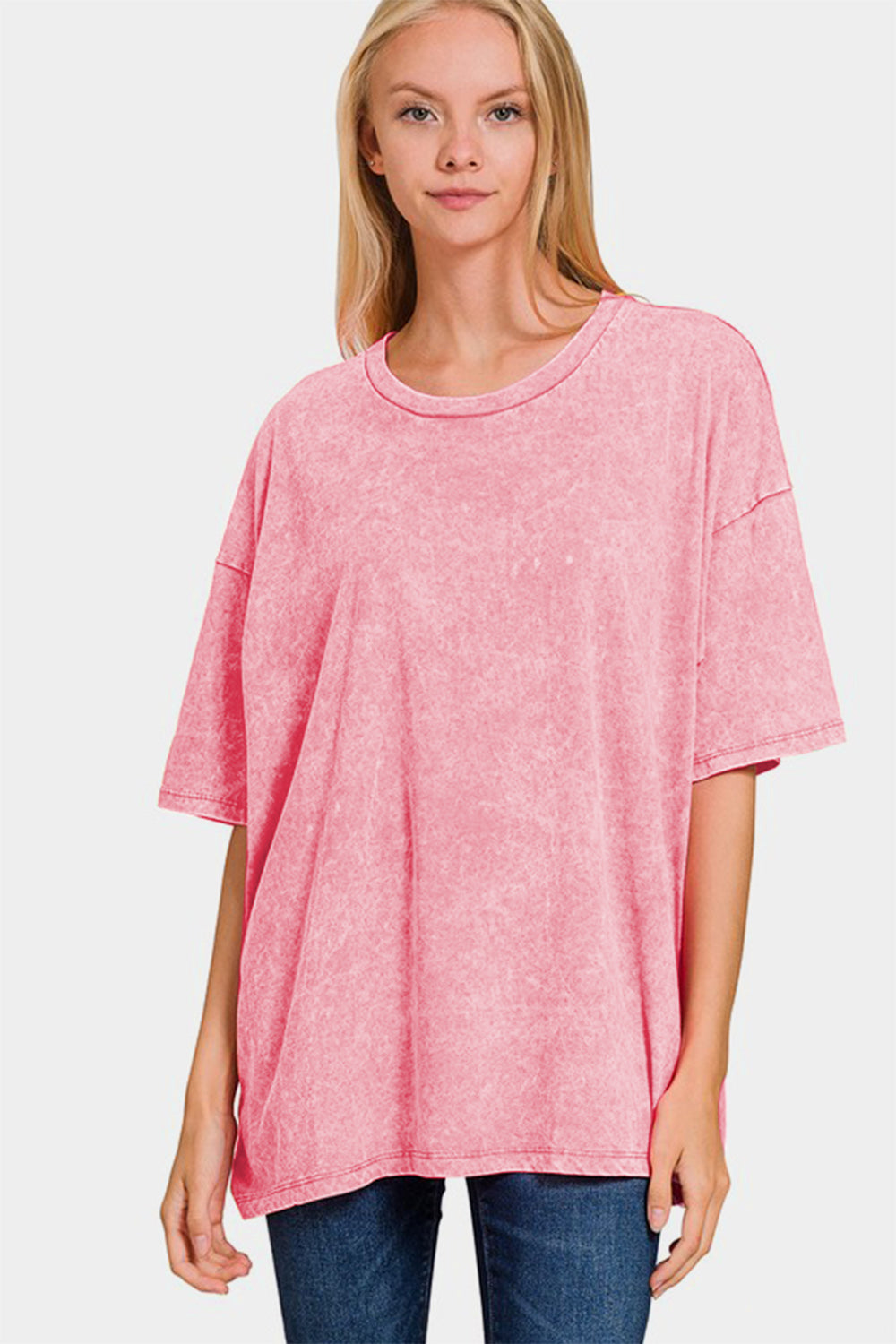 Zenana Full Size Washed Round Neck Drop Shoulder Oversized T-Shirt 18407 | Gulf Resellers 