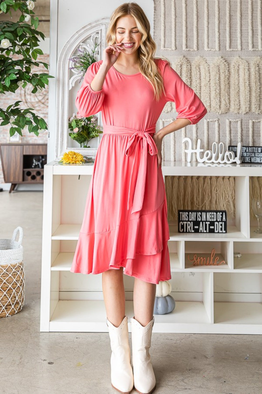 Reborn J Tie Front Ruffle Hem Dress | Gulf Resellers