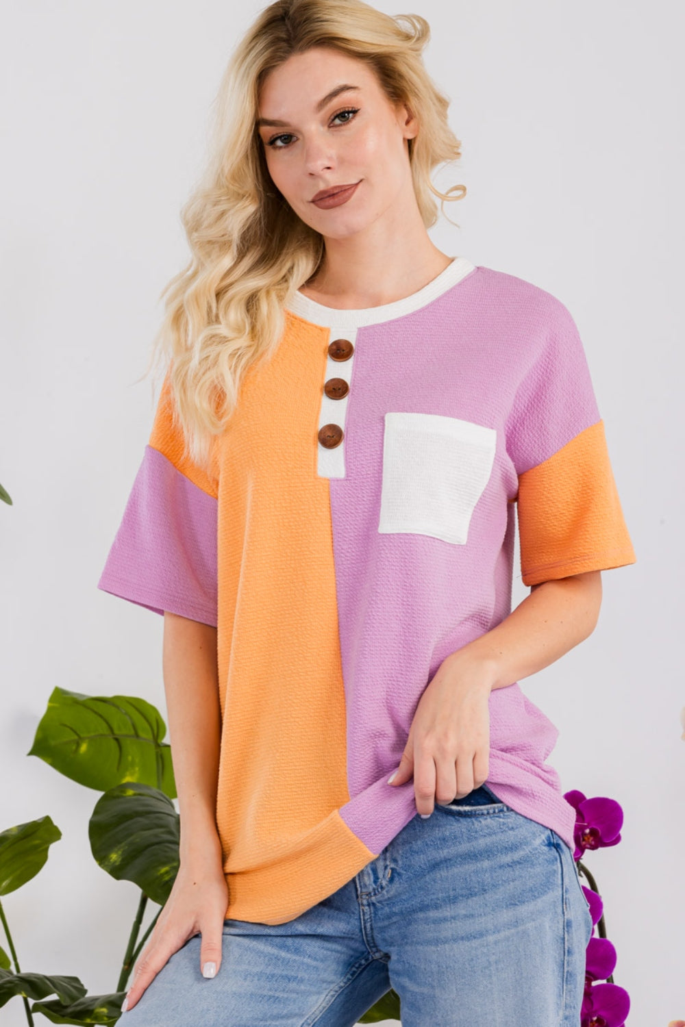 Celeste Full Size Color Block Short Sleeve T-Shirt 19797 | Gulf Resellers 