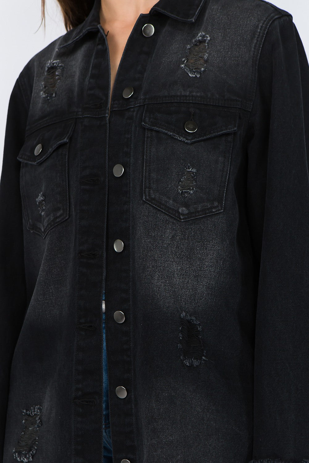 American Bazi Distressed Frayed Hem Denim Jacket | Gulf Resellers