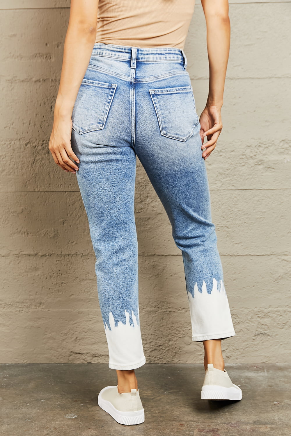 BAYEAS High Waisted Distressed Painted Cropped Skinny Jeans