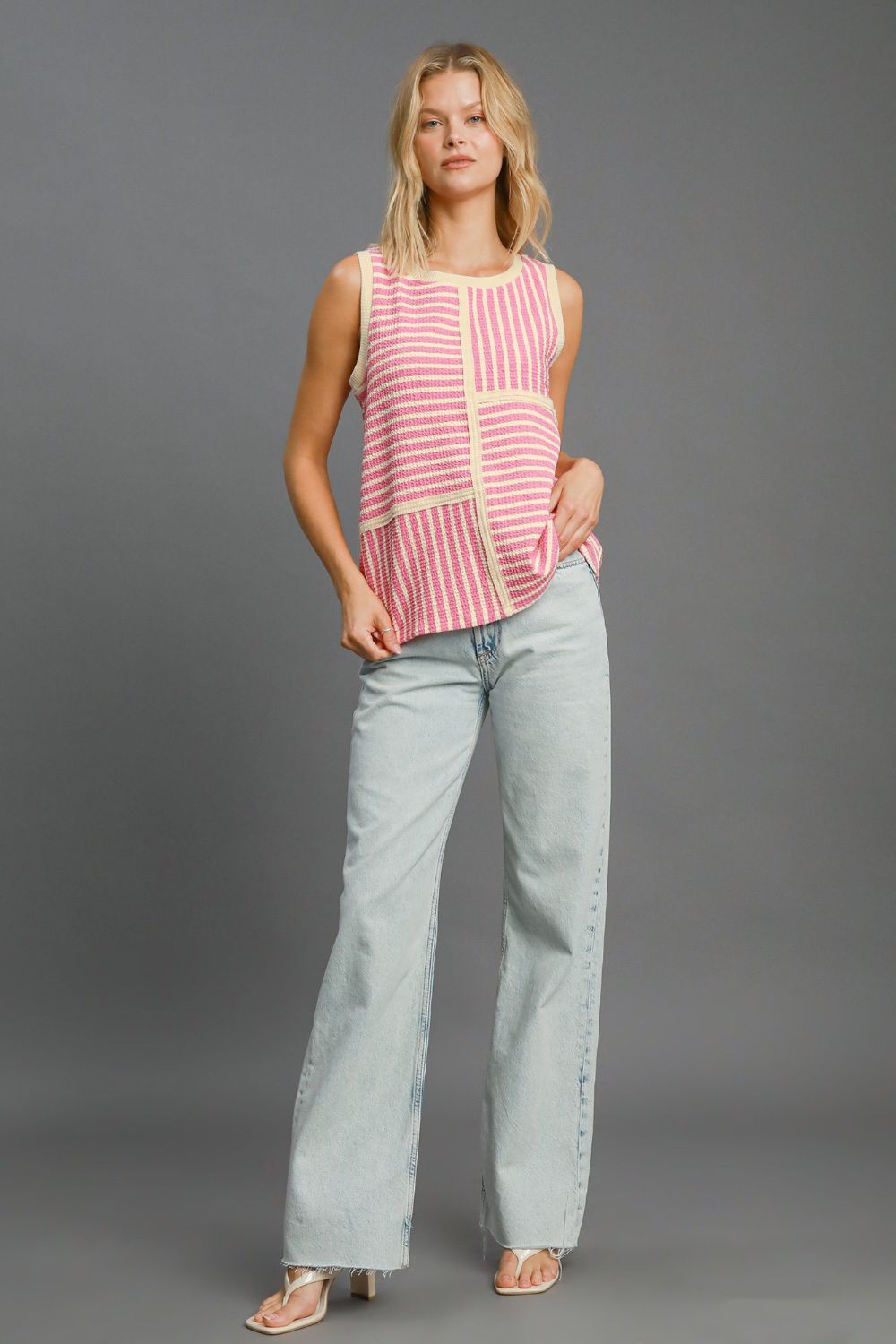 Umgee Round Neck Texture Striped Tank 19605 | Gulf Resellers 