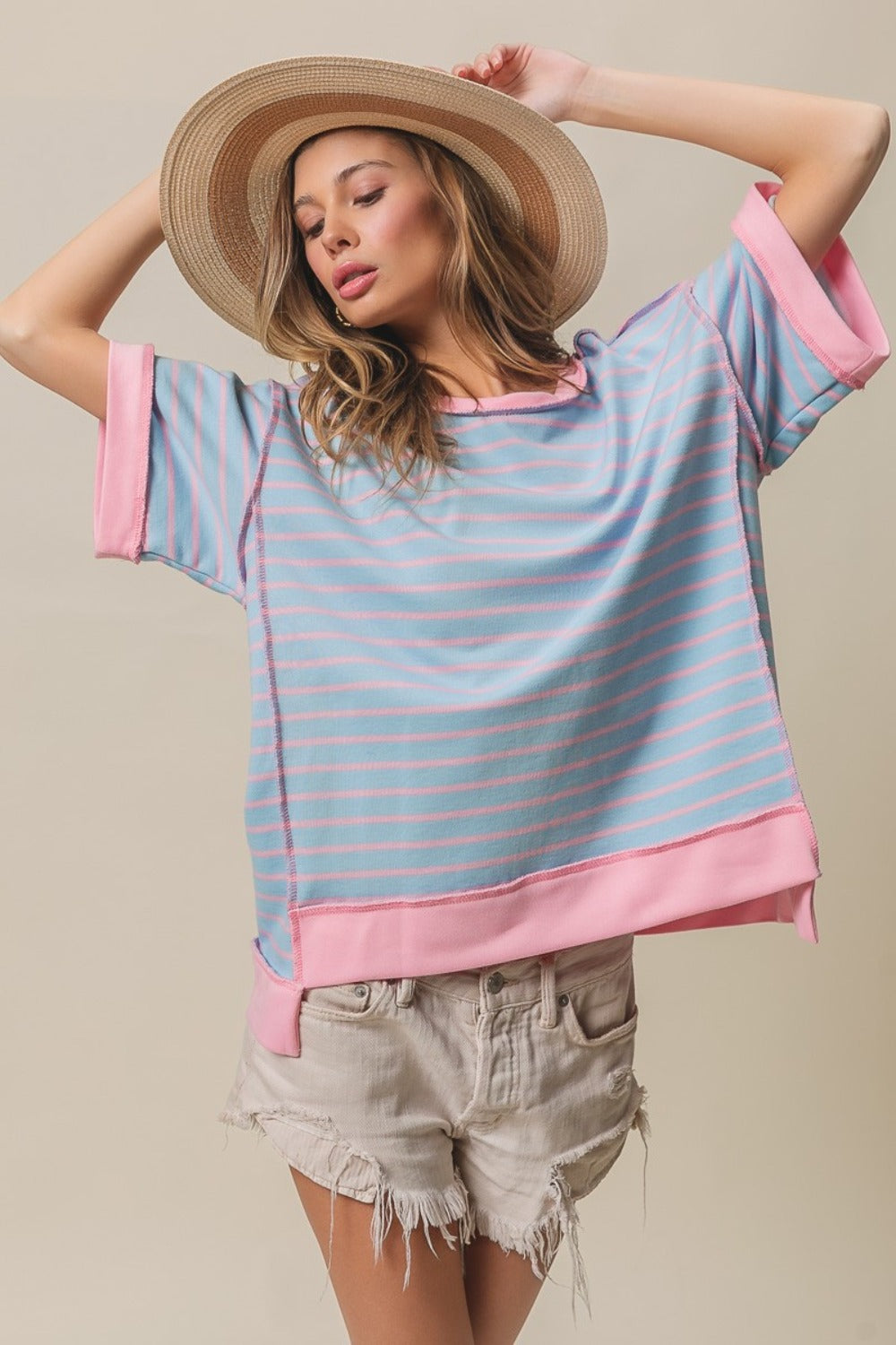 BiBi Exposed Seam Stripe Contrast T-Shirt 7775 | Gulf Resellers 