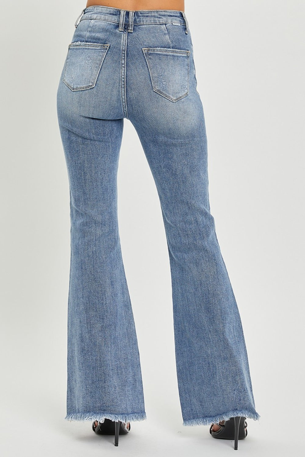 RISEN Full Size High Waist Raw Hem Flare Jeans 10868 | Gulf Resellers 