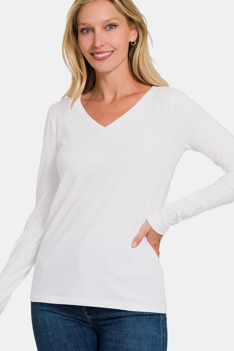 Zenana Full Size V-Neck Long Sleeve T-Shirt 20311 | Gulf Resellers 