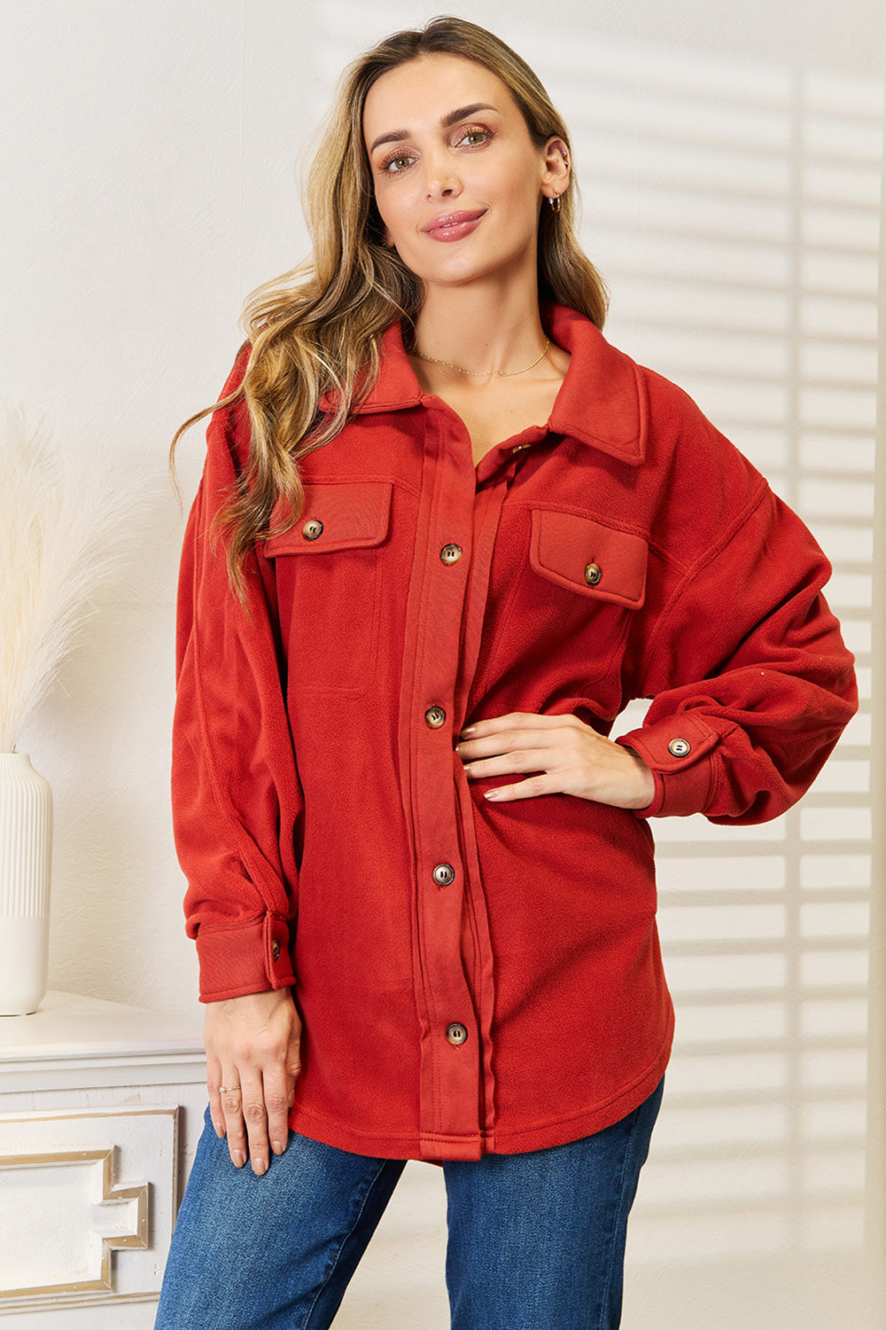 Heimish Cozy Girl Full Size Button Down Shacket 12769 | Gulf Resellers 