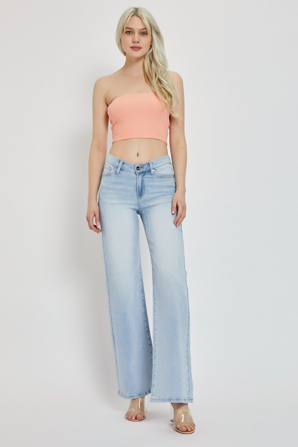 RISEN Full Size Wide Leg V Dipped Front Waist Jeans | Gulf Resellers