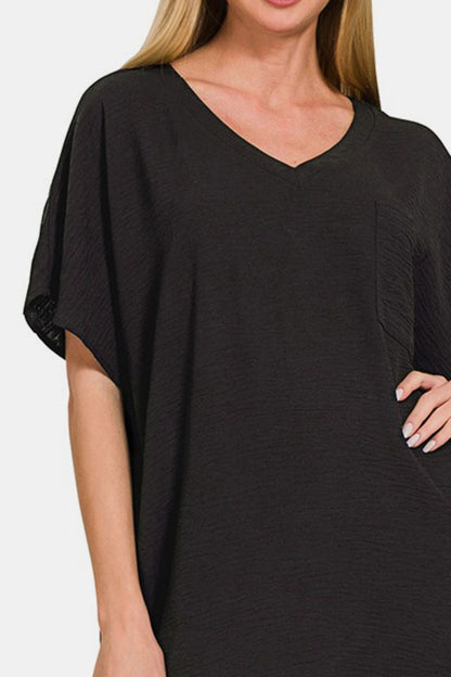 Zenana V-Neck Tee Dress with Pockets