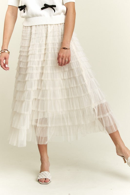 ADORA Elastic Waist Layered Mesh Midi Skirt 21550 | Gulf Resellers 