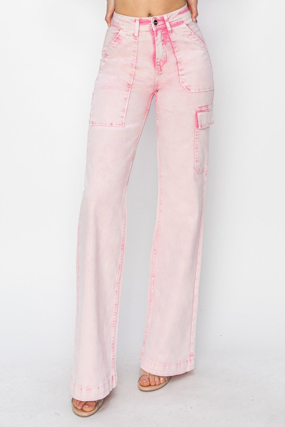 RISEN Full Size High Rise Wide Leg Cargo Pocket Jeans | Gulf Resellers