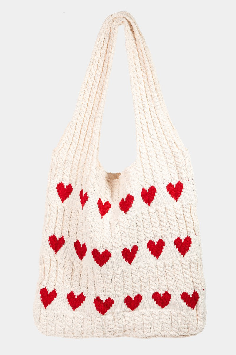 Fame Contrast Heart Crochet Tote Bag 20760 | Gulf Resellers 