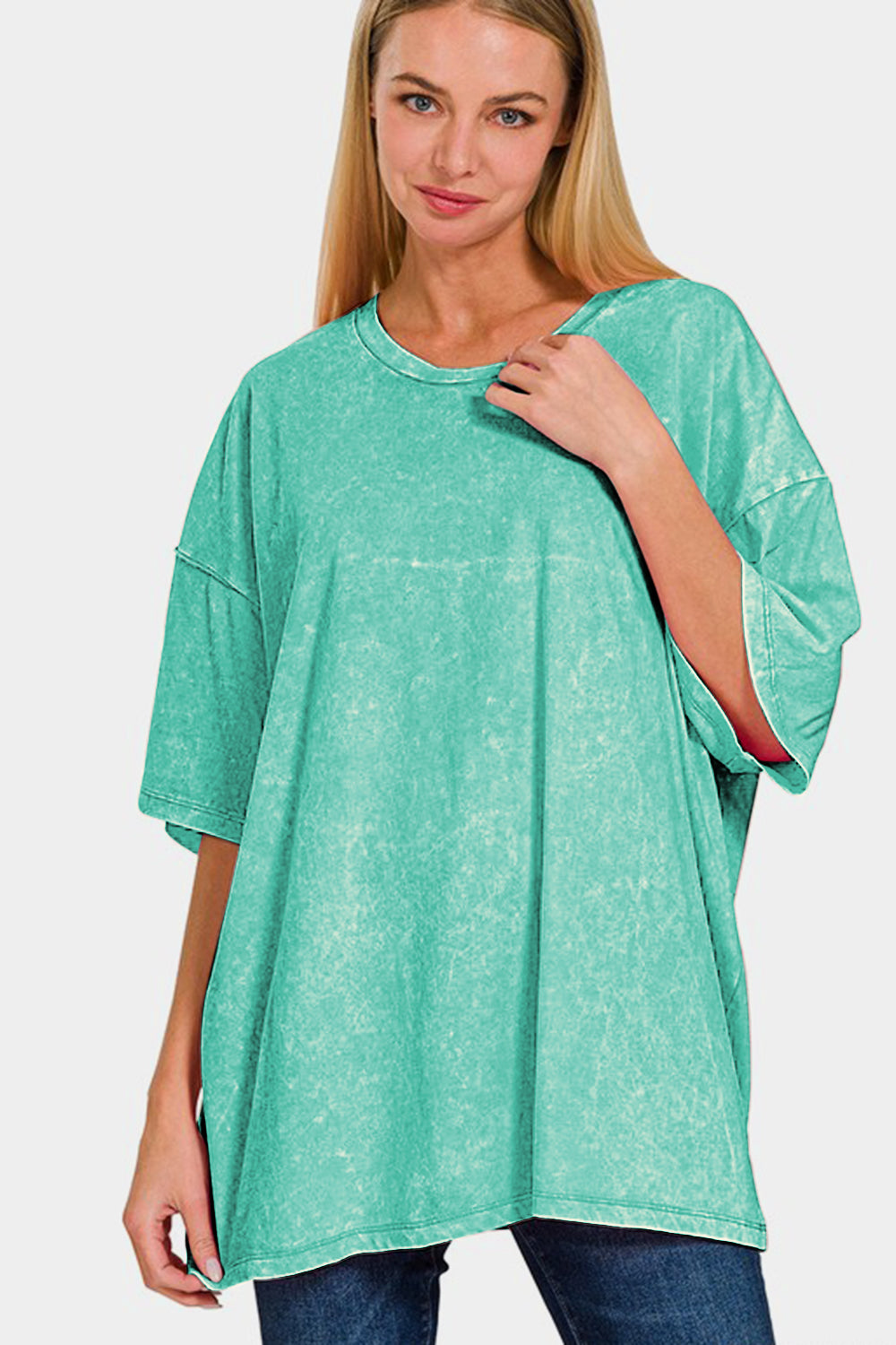 Zenana Full Size Washed Round Neck Drop Shoulder Oversized T-Shirt 20598 | Gulf Resellers 