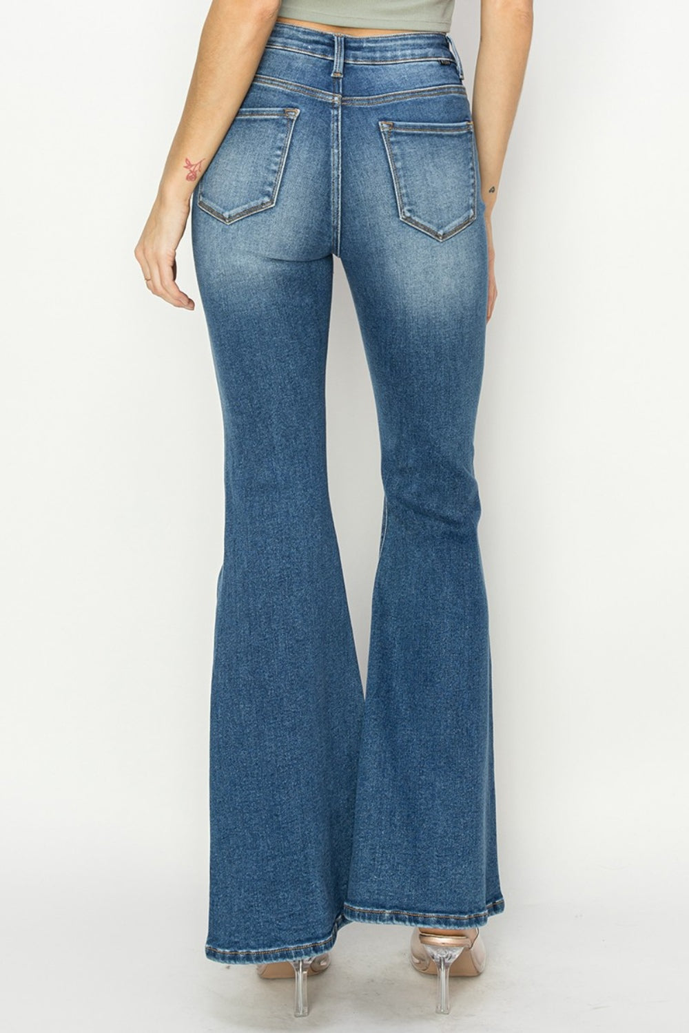 RISEN Full Size High Rise Front Seam Detailed Flare Jeans | Gulf Resellers