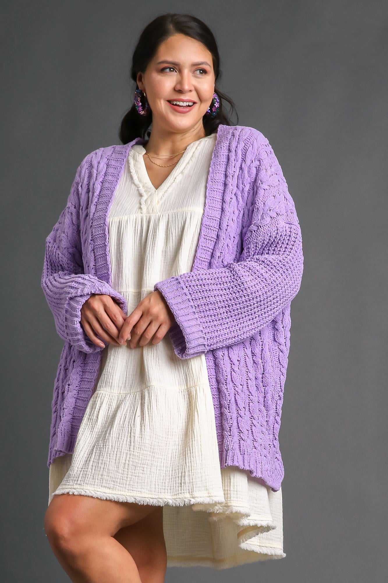 Umgee Full Size Cable Knit Open Front Long Sleeve Cardigan 18671 | Gulf Resellers 