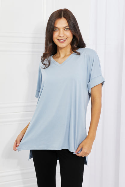 Zenana Simply Comfy Full Size V-Neck Loose Fit T-Shirt in Blue